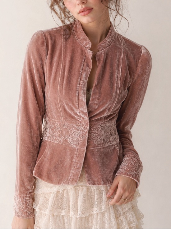 Vintage Jackets & Blazers - VTG Woman Velvet Embroidered Equestrian Blazer Jacket US6 Romantic Coquette